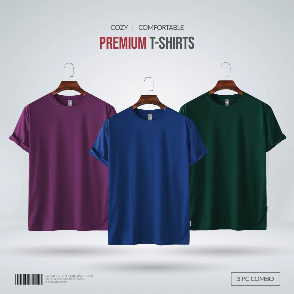 Fabrilife Men's Premium Blank T-Shirt - (Purple, Royal Blue, Green)